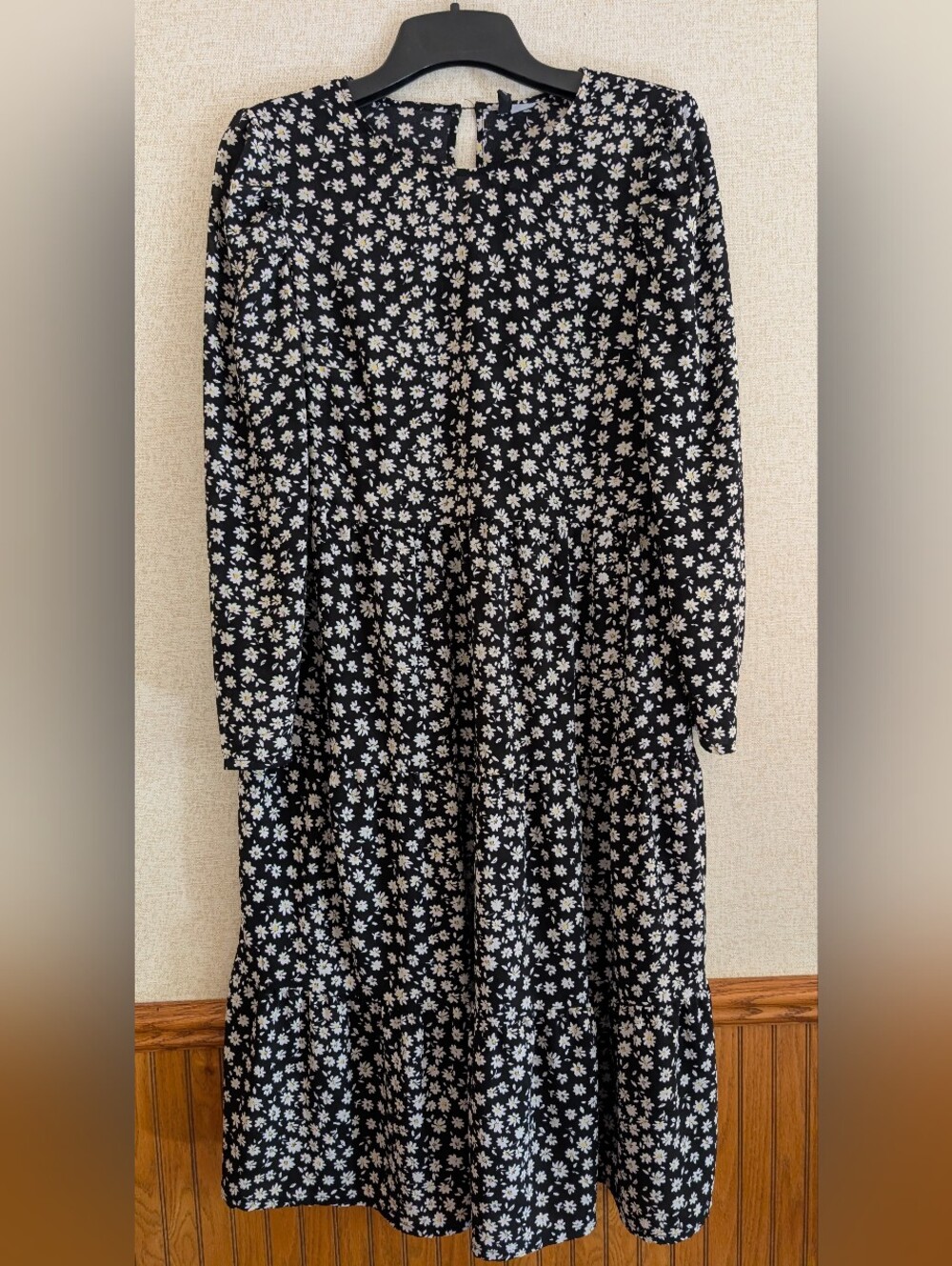 Divided Black Floral Maxi Dress with White Daisy Print